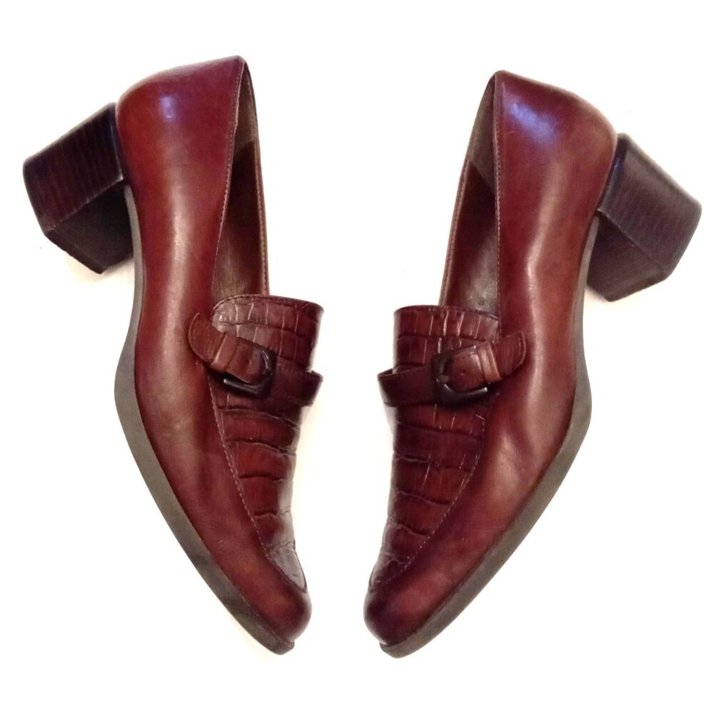 Enzo Angiolini Buckle Loafers Butter Soft Crocodile Leather Block Heels Pumps 7½